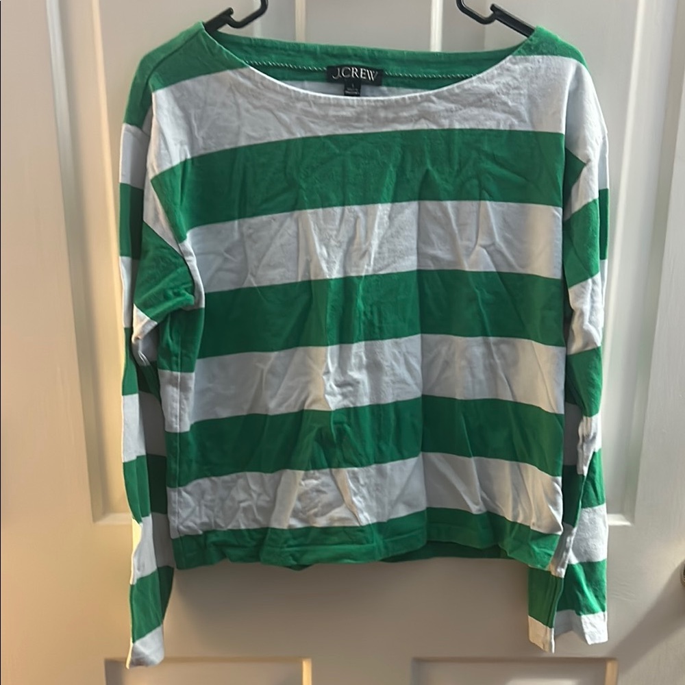 J.Crew Bold Green and White Striped Top